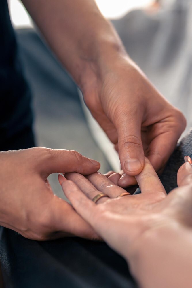 Finger and palm massage closeup daily point care